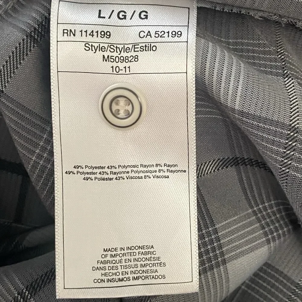Quiksilver Mens Size Large Gray Black Plaid Button Up Shirt Short Sleeve
